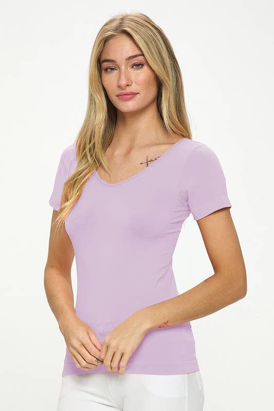 Seamless Reversible V-Neck Short Sleeve Top
