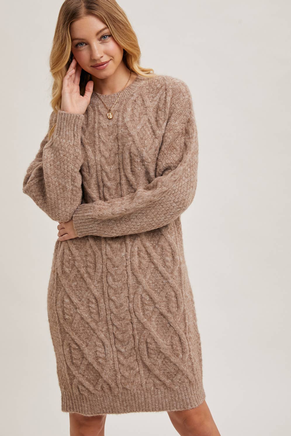 Cable Knit Sweater Midi Dress (Birch)