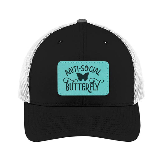 Anti-Social Butterfly Leatherette Patch Engraved Trucker Hat
