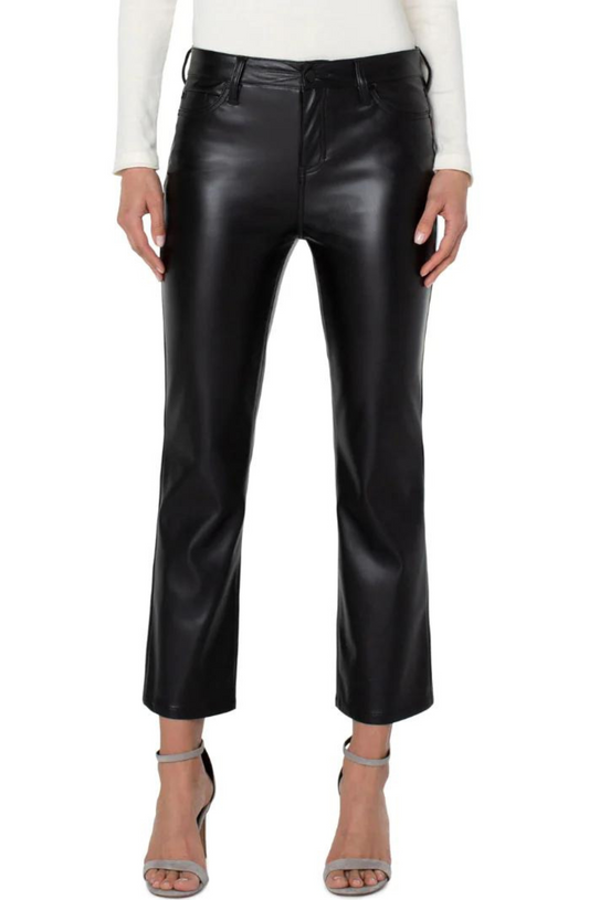 Liverpool Hannah Cropped Flare Black Pleather Pants (27" inseam)