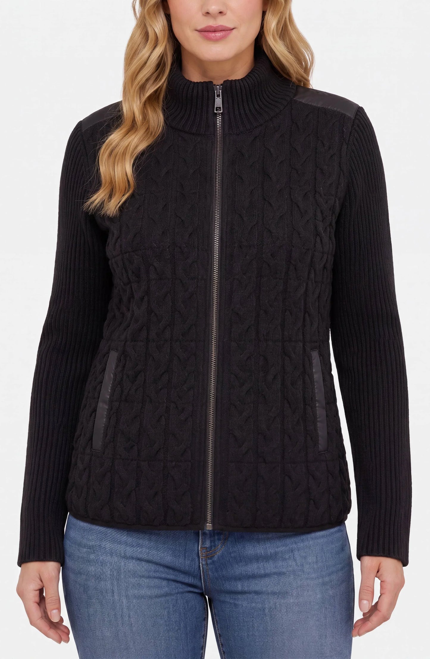 Liverpool Zip Front Quilted Sweater Jacket