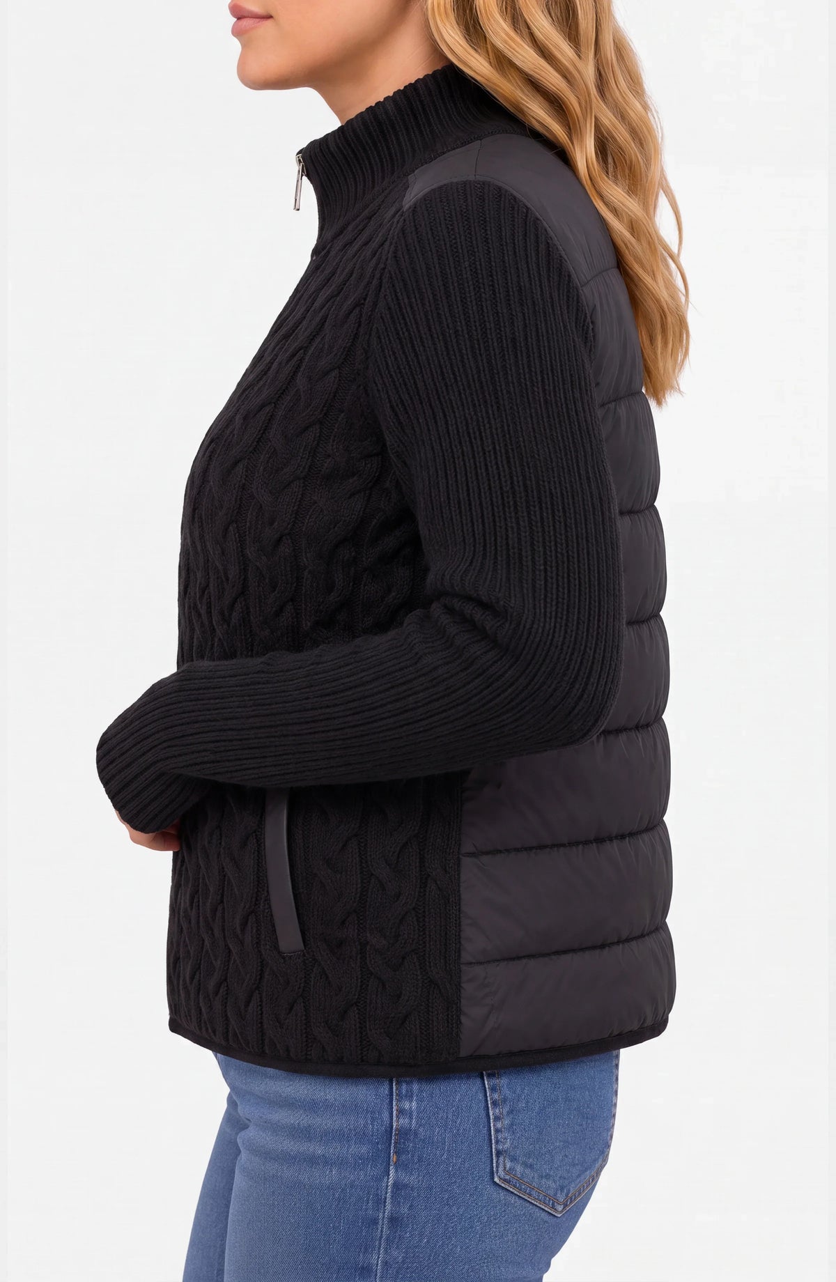 Liverpool Zip Front Quilted Sweater Jacket