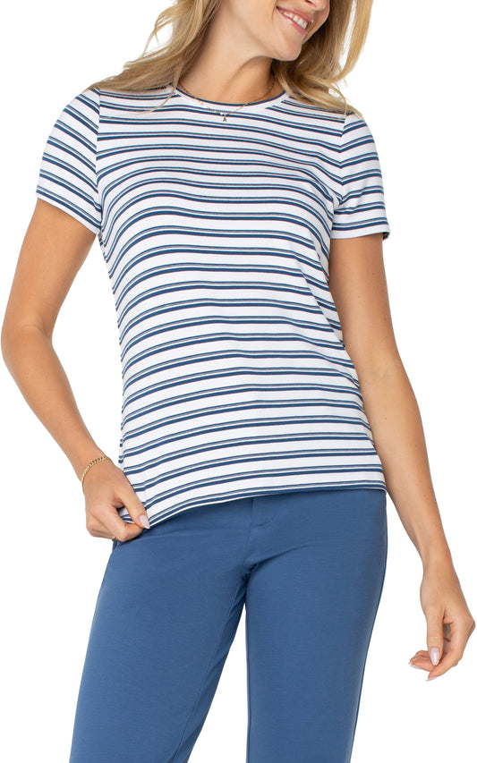 Liverpool Short Sleeve Crew Neck Knit Tee (White/Indigo Dusk Variegated Stripe)