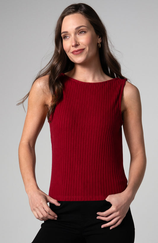 Liverpool Sleeveless High Boatneck Knit Top (Deep Cranberry)