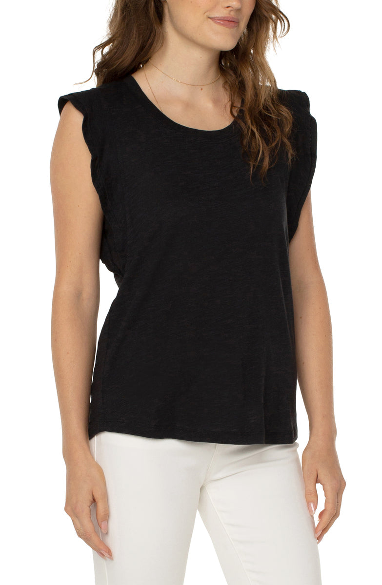 Liverpool Double Flutter Sleeve Knit Top (black)
