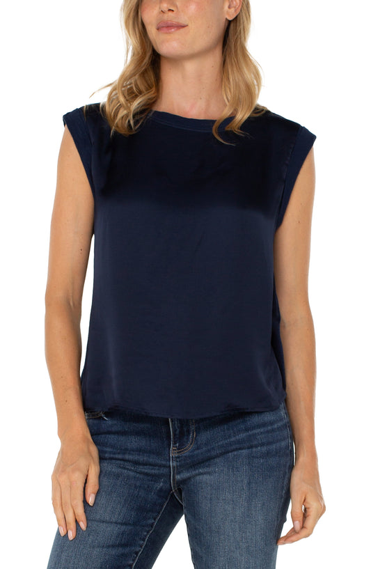 Liverpool Sleeveless Woven to Knit Top (Dark Navy)