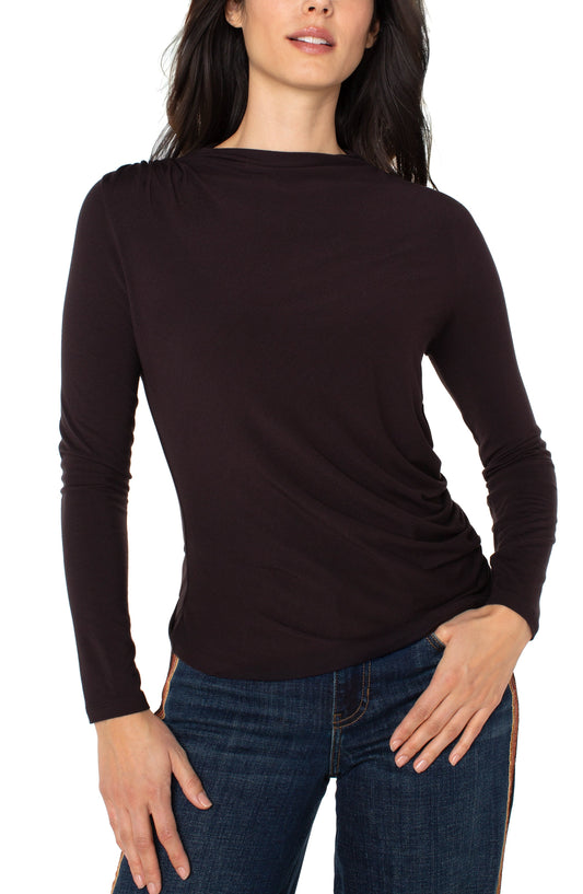 Liverpool Long Sleeve Mock Neck Knit Top with Shirring (Java)