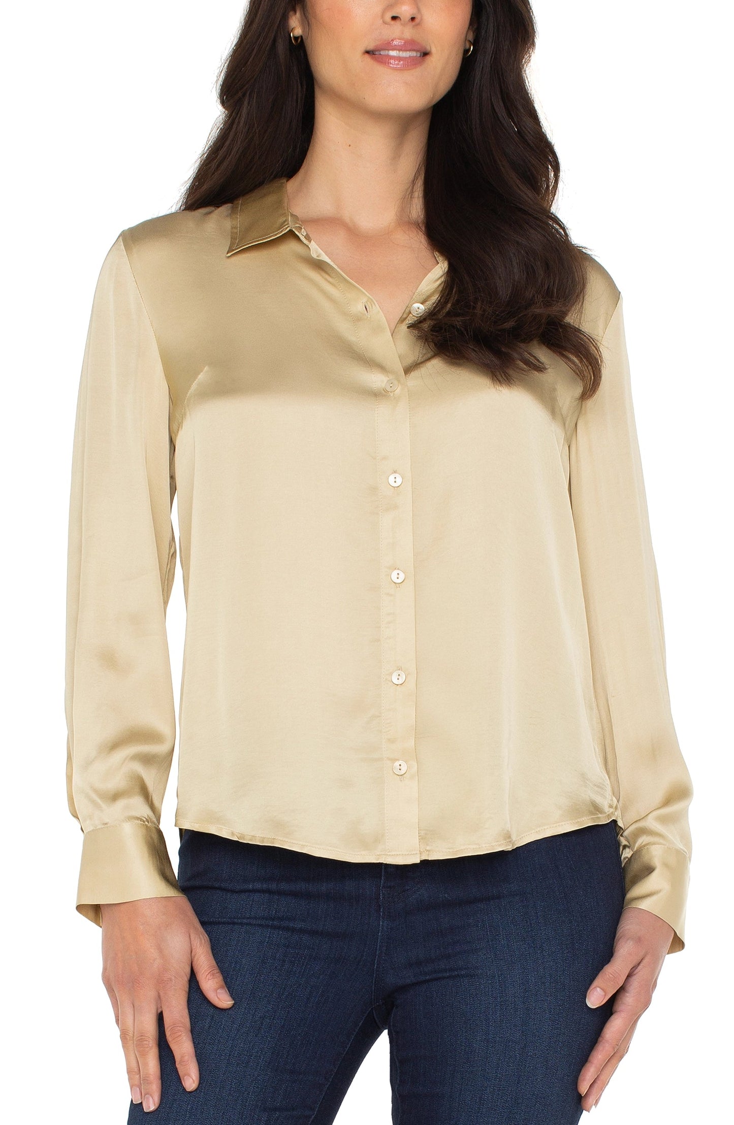 Liverpool Long Sleeve Button Front Woven Shirt (Pale Gold)