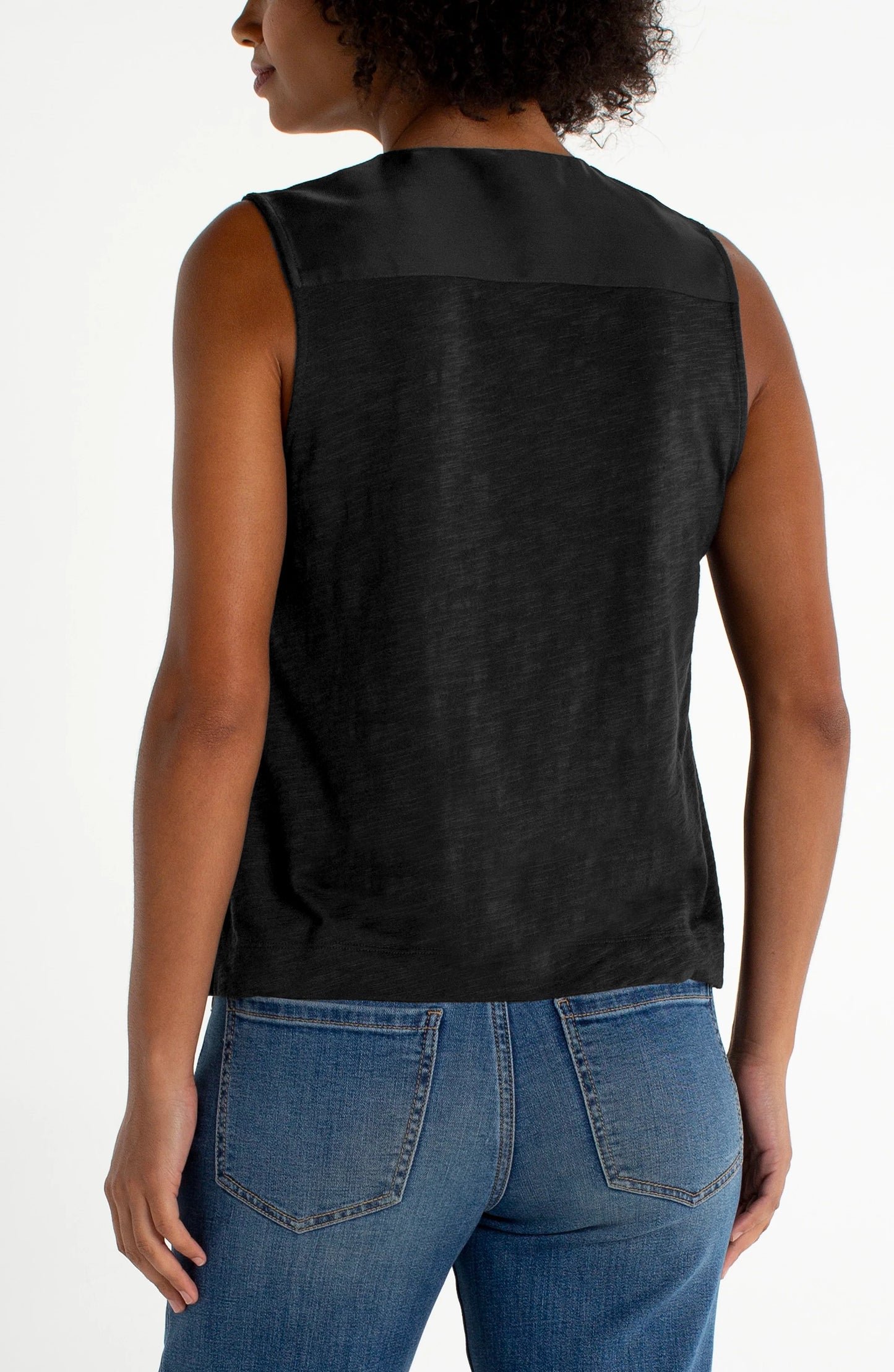 Liverpool Sleeveless Woven-to-Knit Top (Black)
