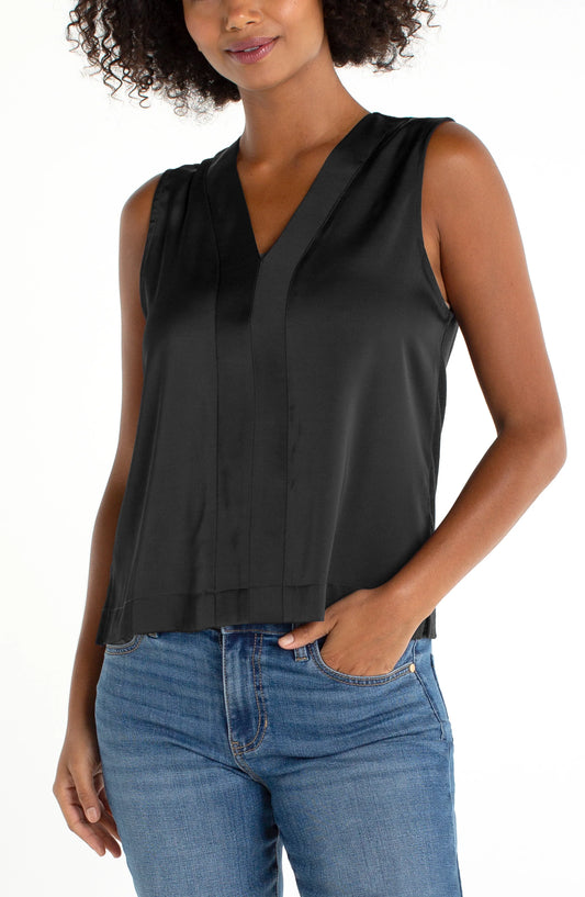 Liverpool Sleeveless Woven-to-Knit Top (Black)