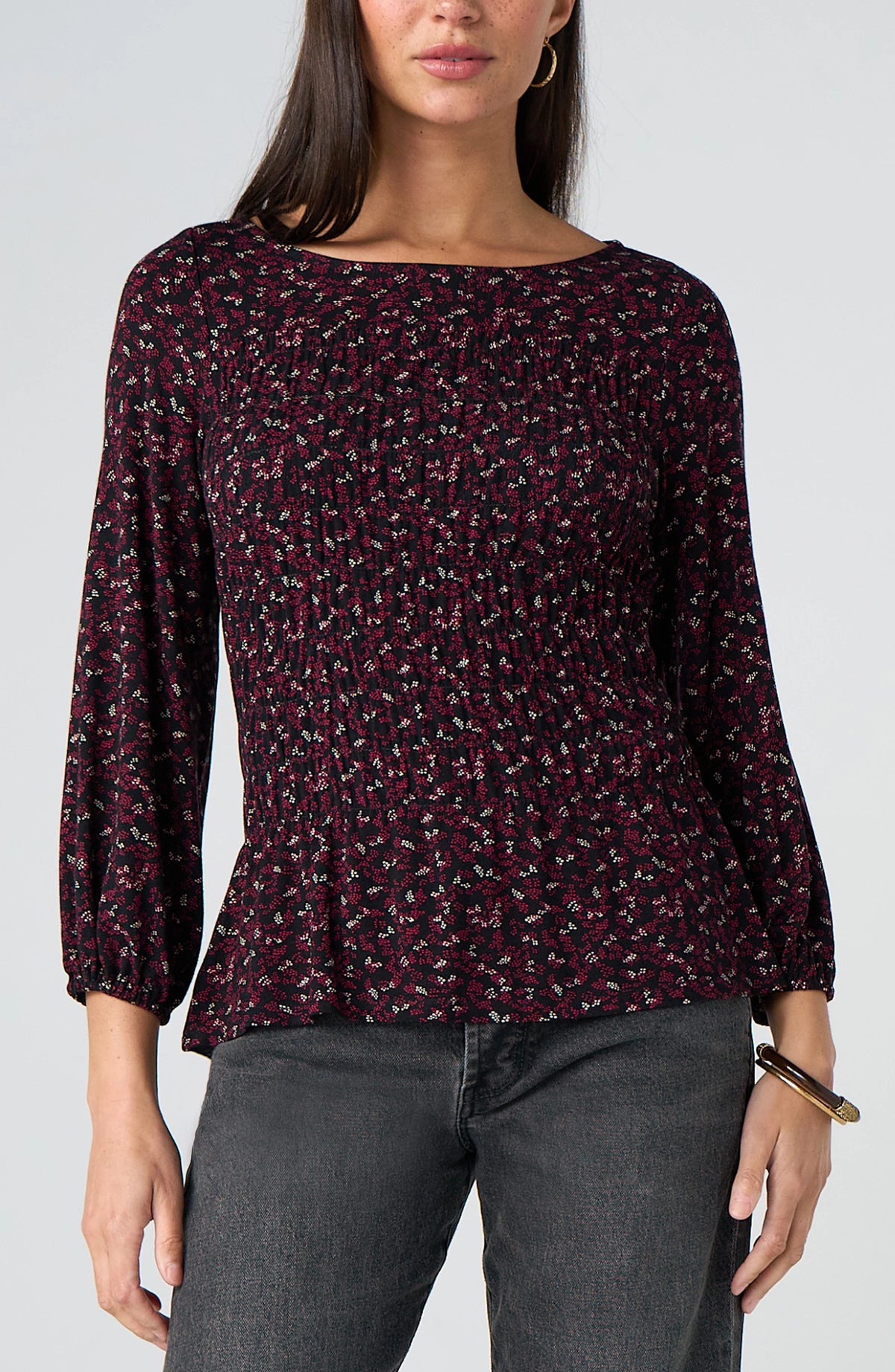 Liverpool 3/4 Sleeve Smocked Knit Top