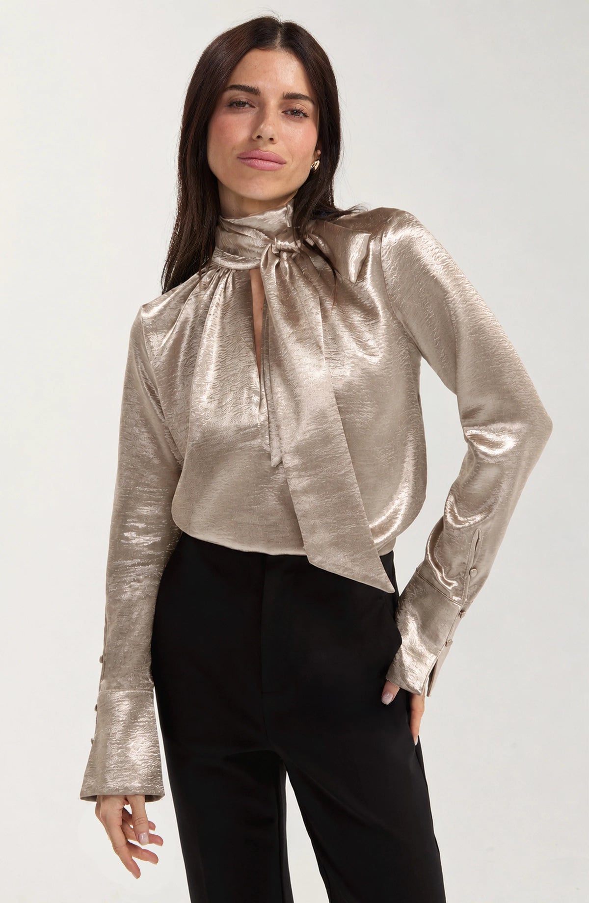 Liverpool Long Sleeve Woven Blouse W/ Back Necktie