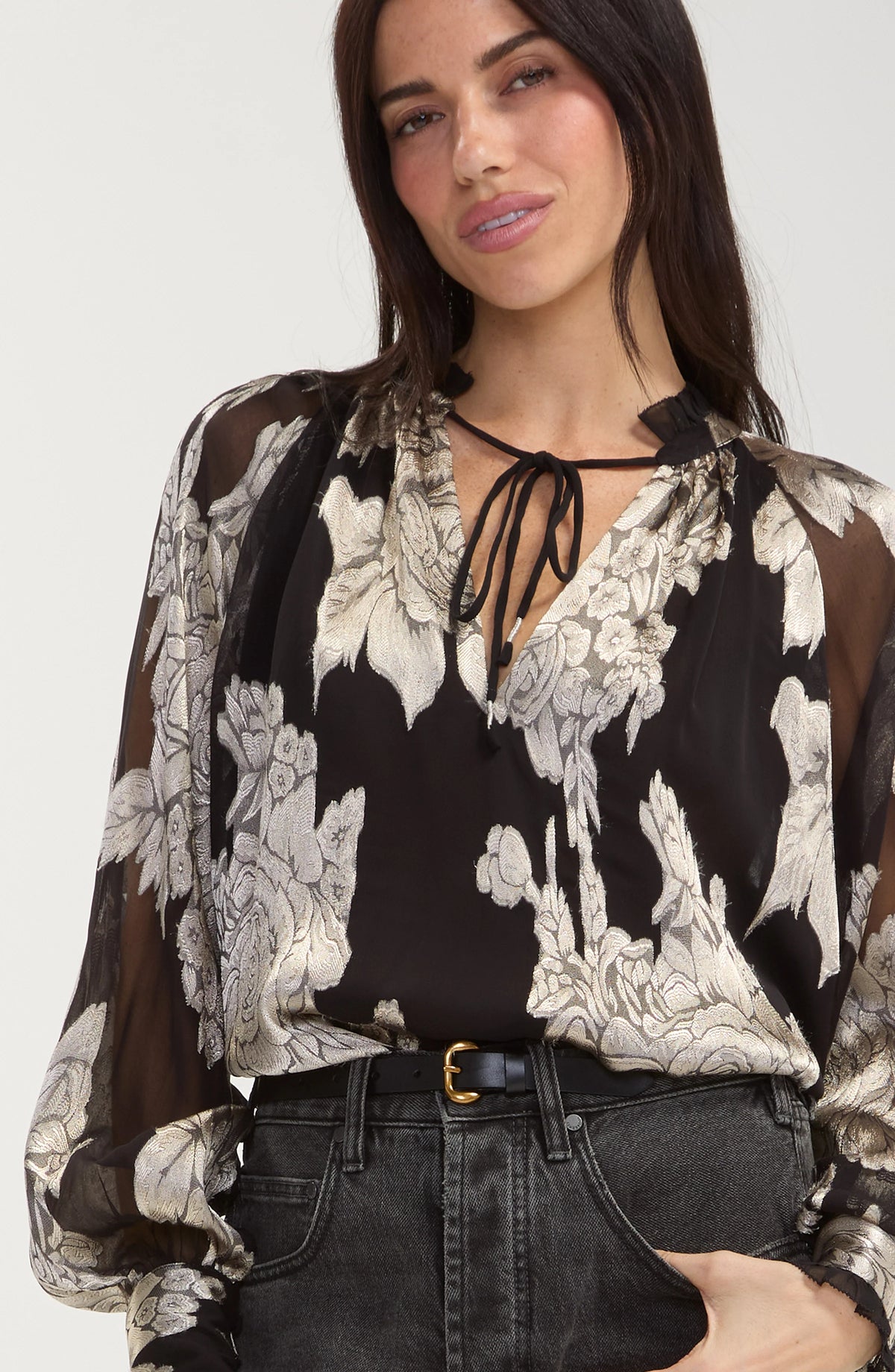 Liverpool Long Sleeve Woven Top W/ Ties