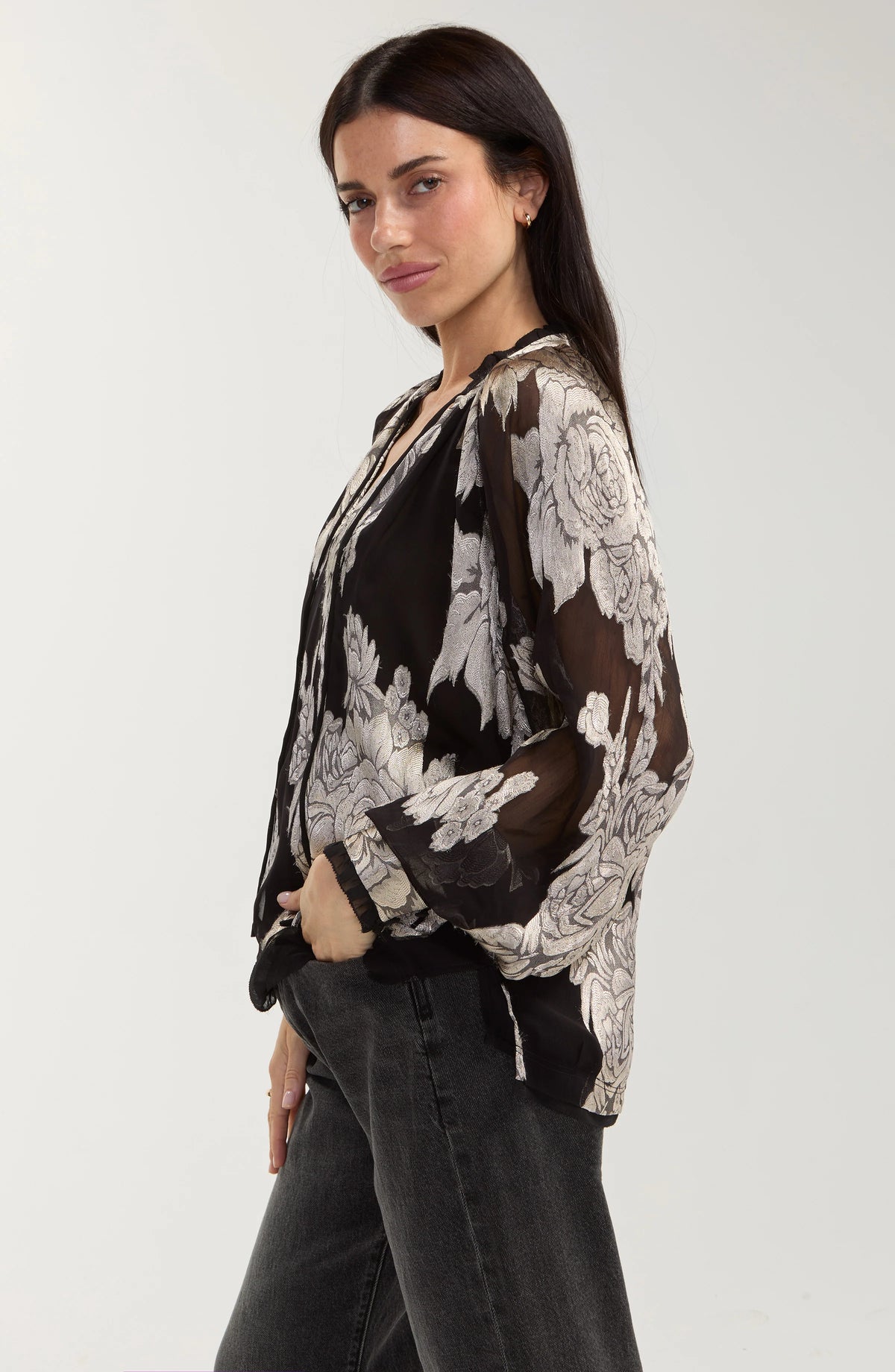 Liverpool Long Sleeve Woven Top W/ Ties