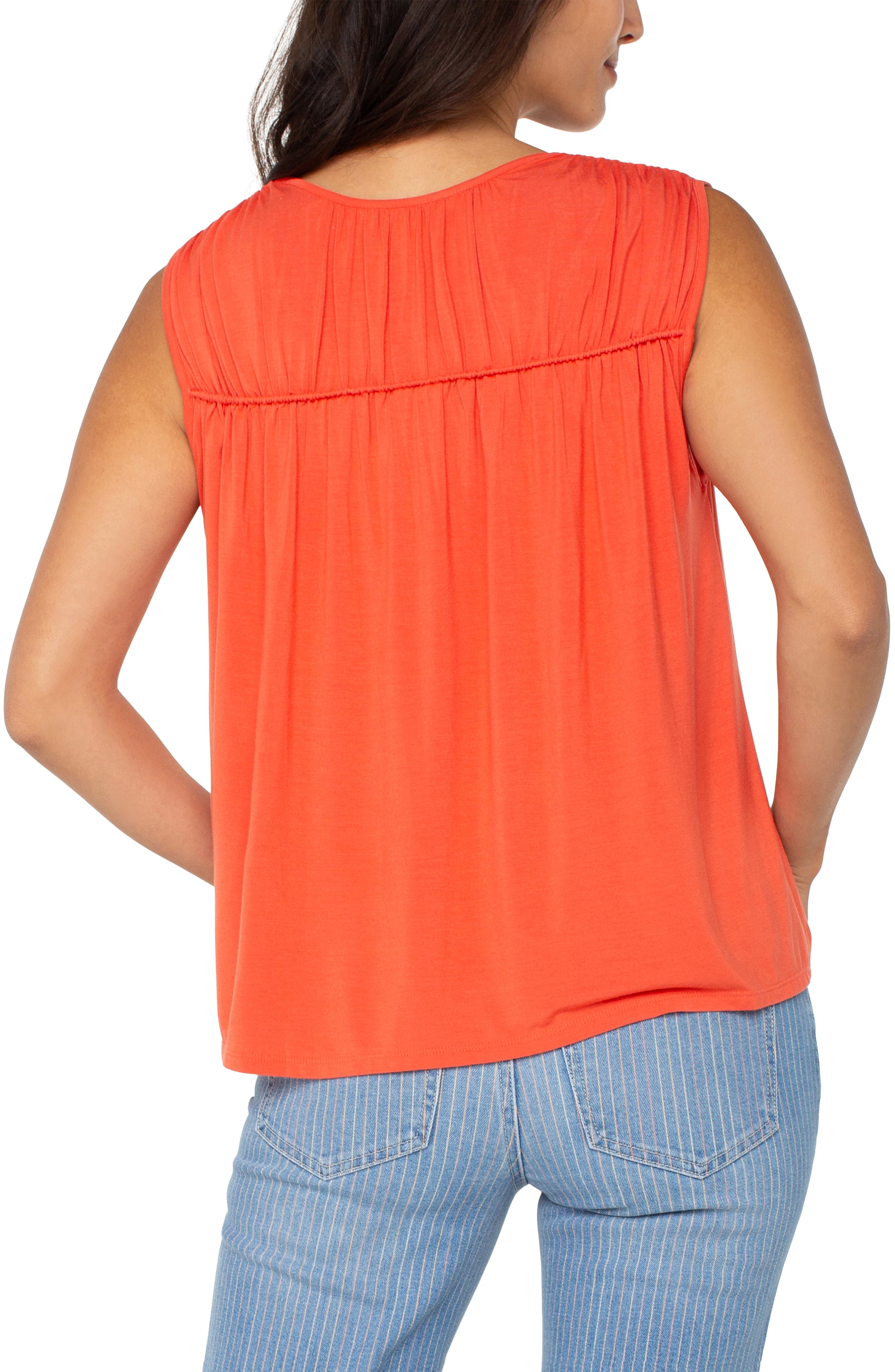 Liverpool Sleeveless Shirred Detail Knit Top Back