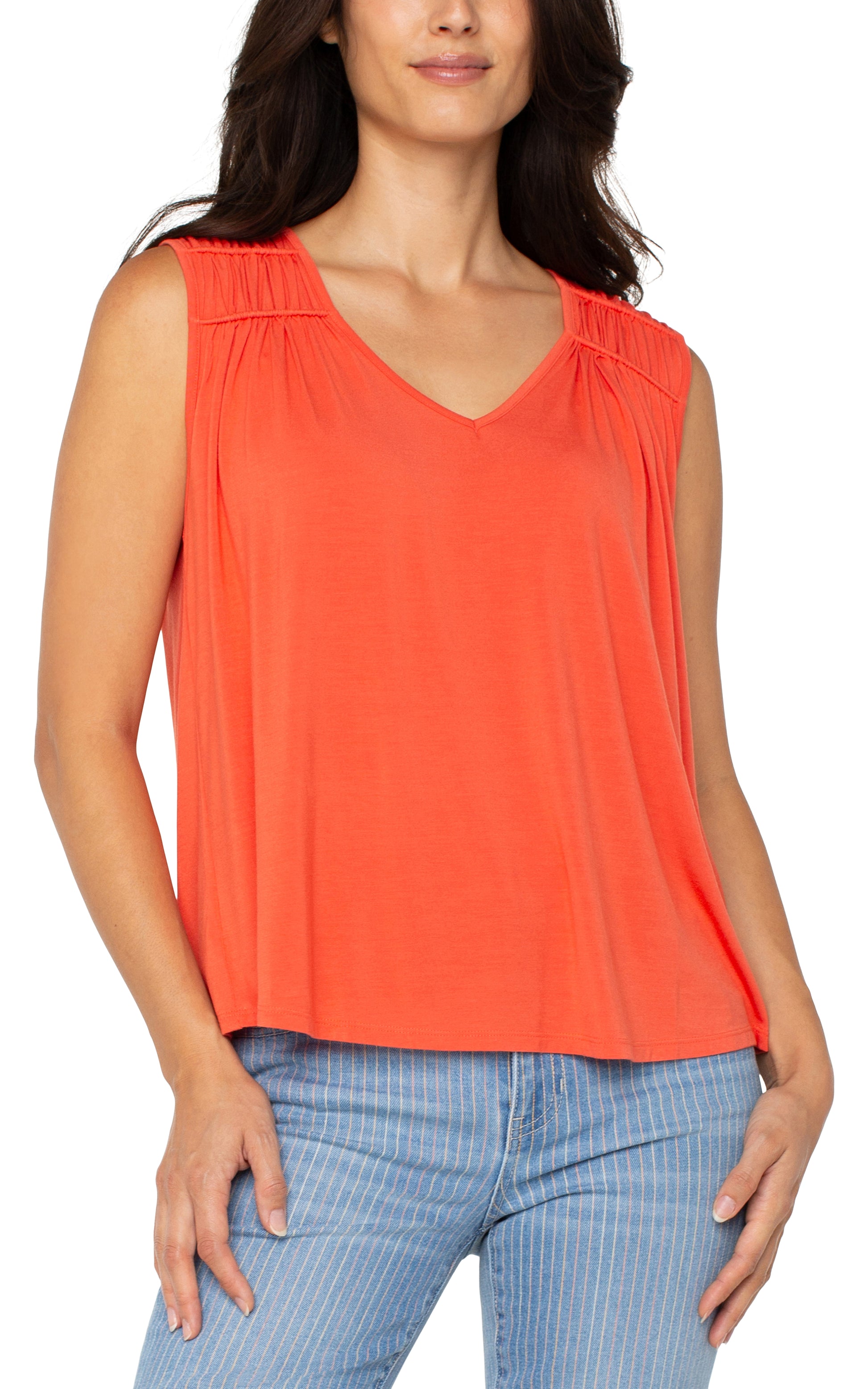 Liverpool Sleeveless Shirred Detail Knit Top Front 