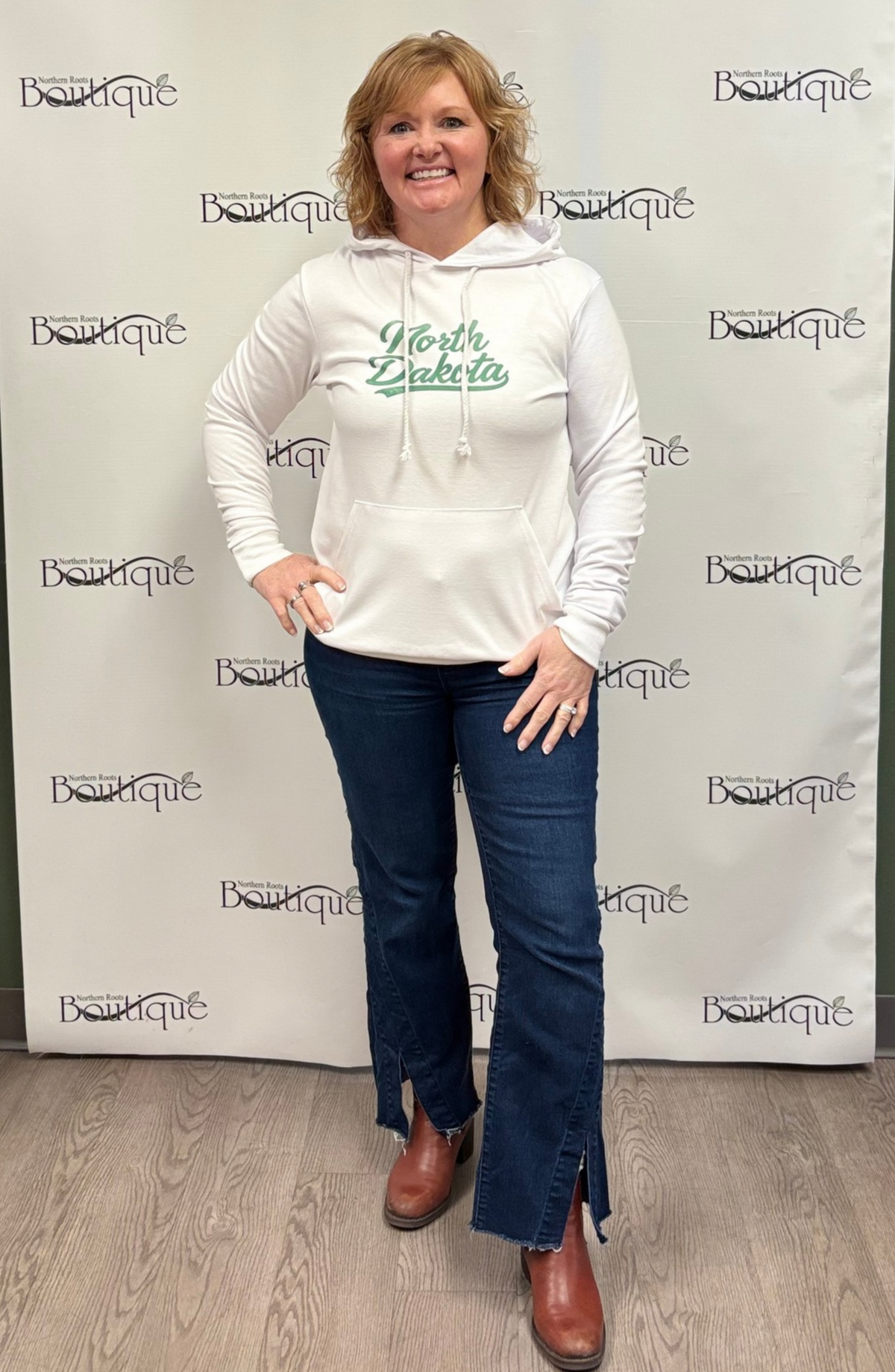 North Dakota Lightweight Pullover Hoodie (Green Lettering)
