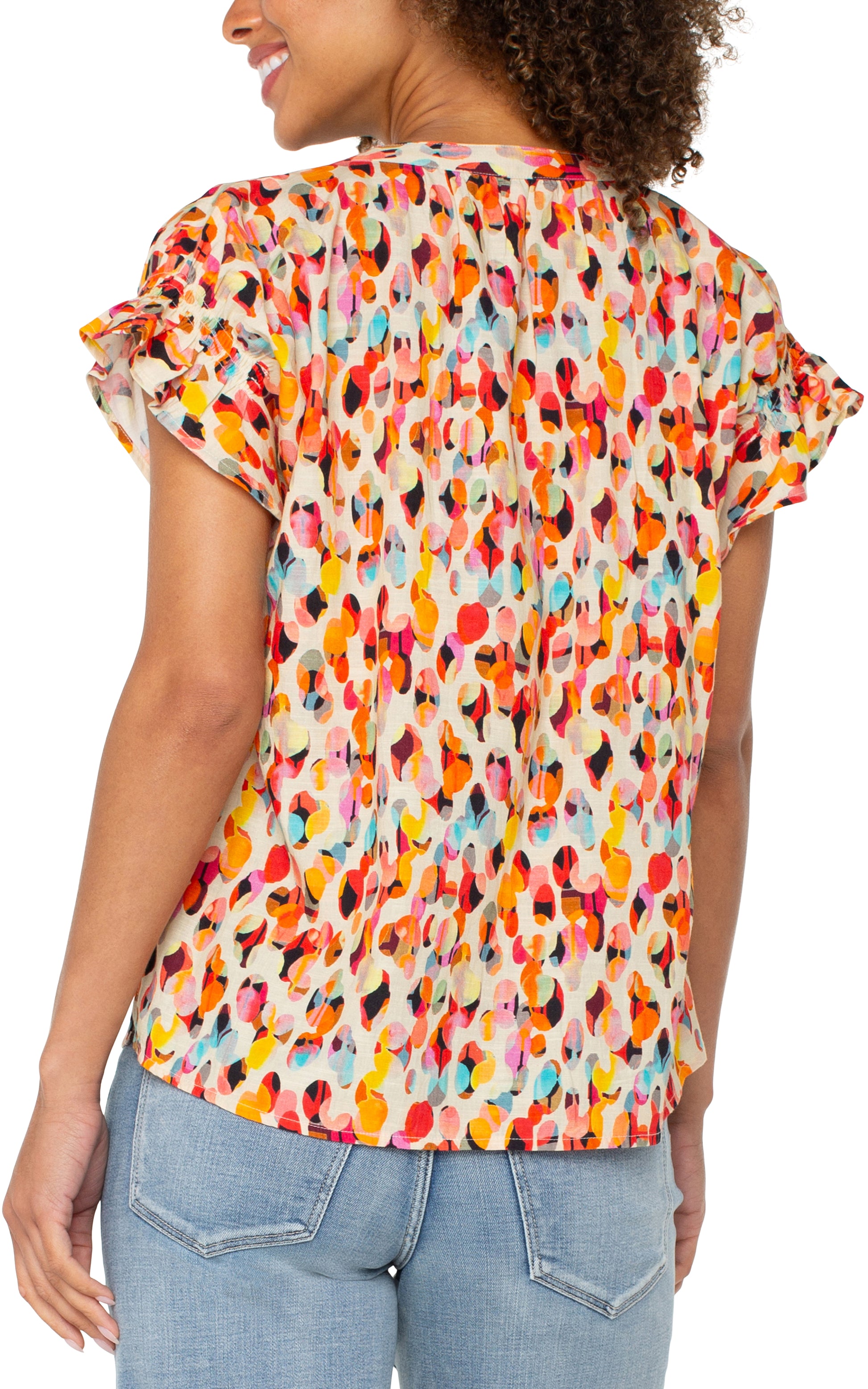 Short Sleeve Popover Dolman Woven Top Back