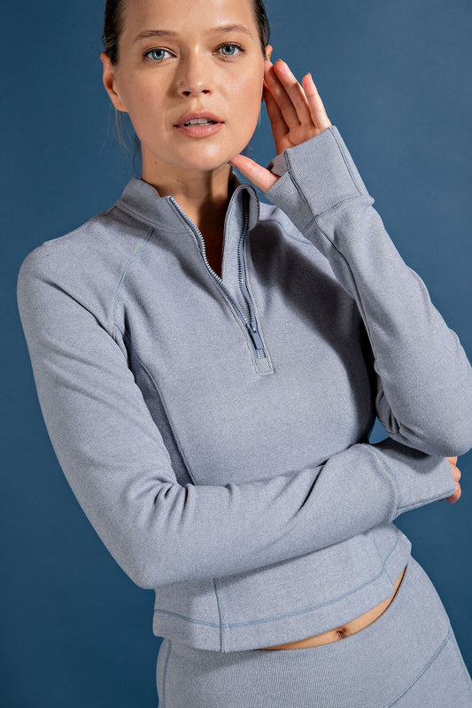 Rib Brushed Mock Neckline Long Sleeves