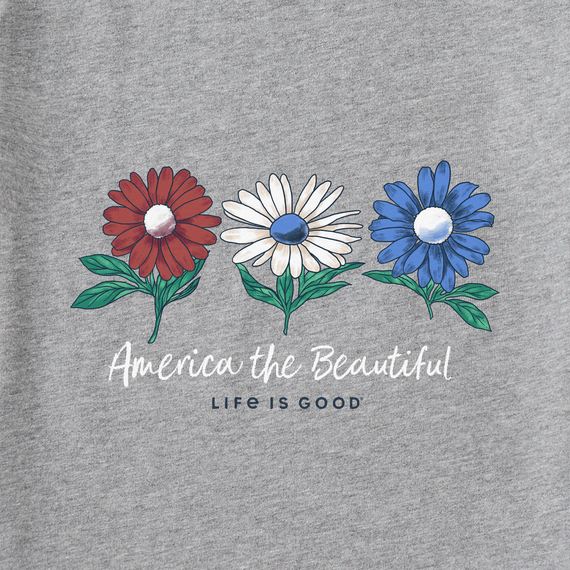 Life is Good Women's America the Beautiful Daisies Short Sleeve Vee (Heather Gray)