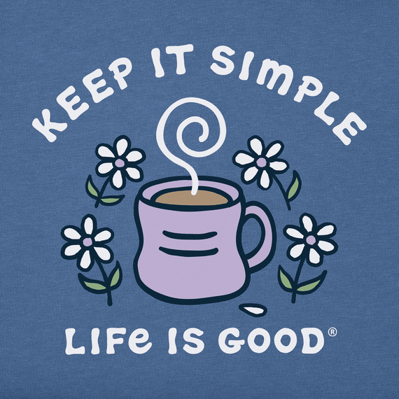 Life is Good Women's Keep it Simple Coffee and Daisies Short Sleeve Tee (Vintage Blue)
