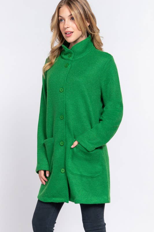 Long Sleeve High Neck Button Down Coat