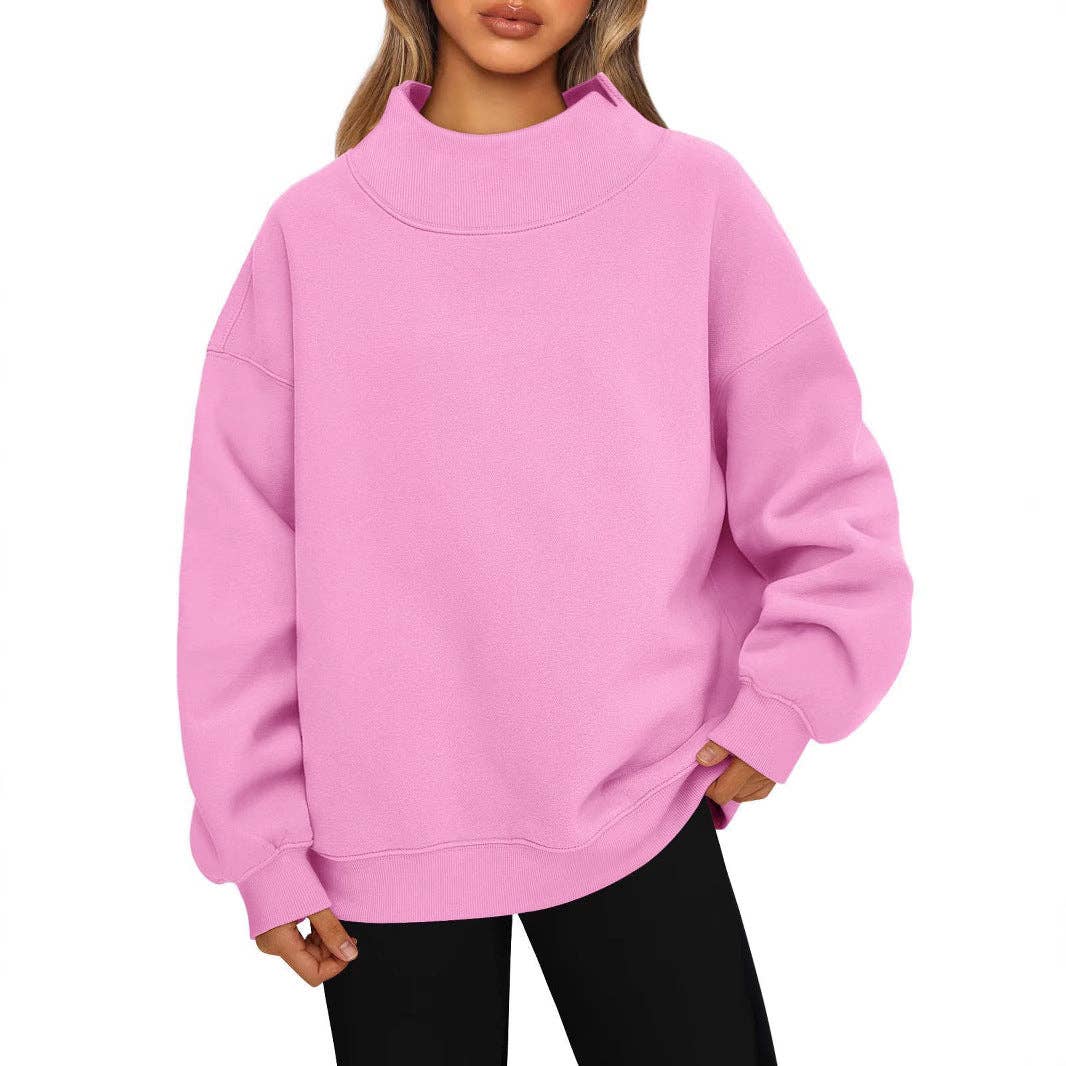 Oversized Mock Neck Fleece Pullover Sweatshirt