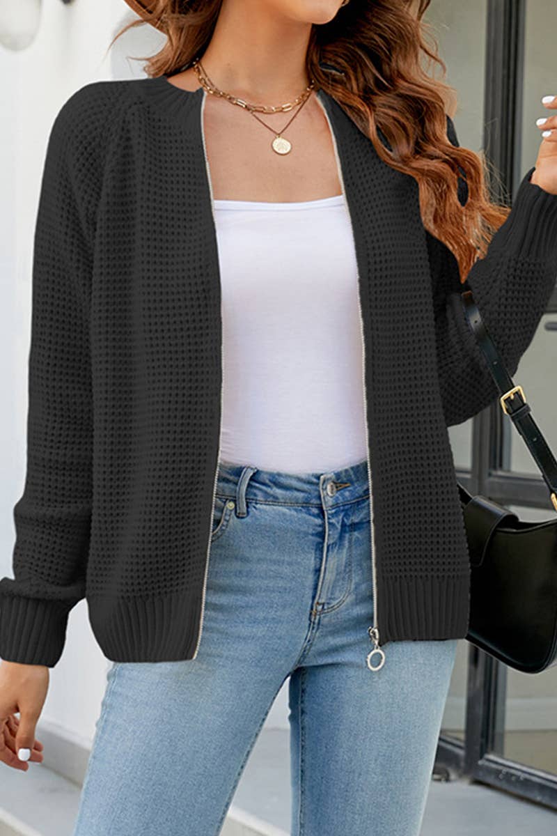 Zip-Up Long Sleeve Cardigan