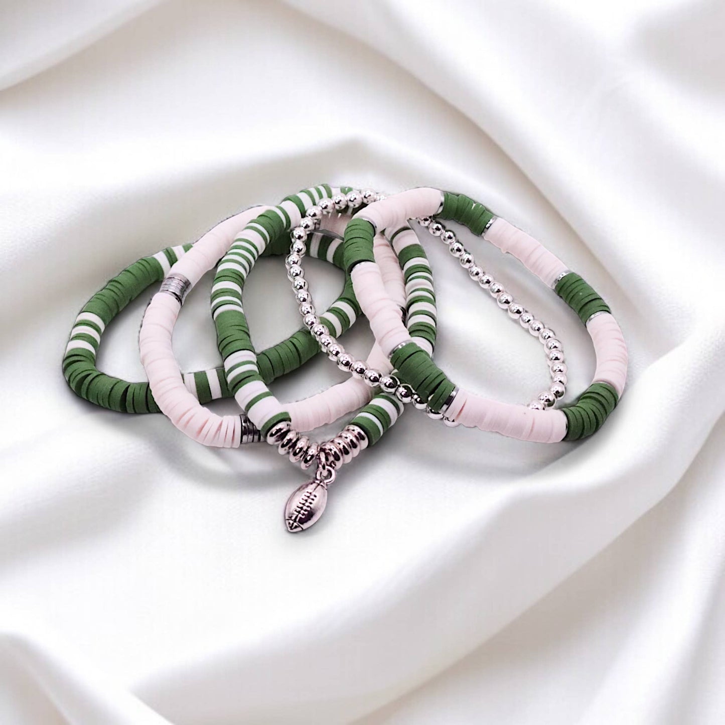 Green and White Game Day Bracelet Stack: Hockey (7 or 8 inch)