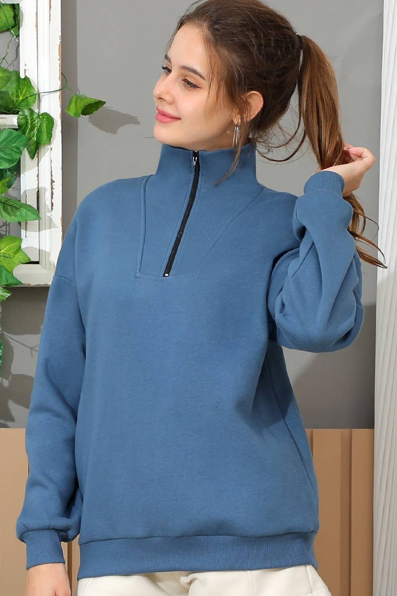 Quarter Zip Lightweight Pullover Sweatshirt