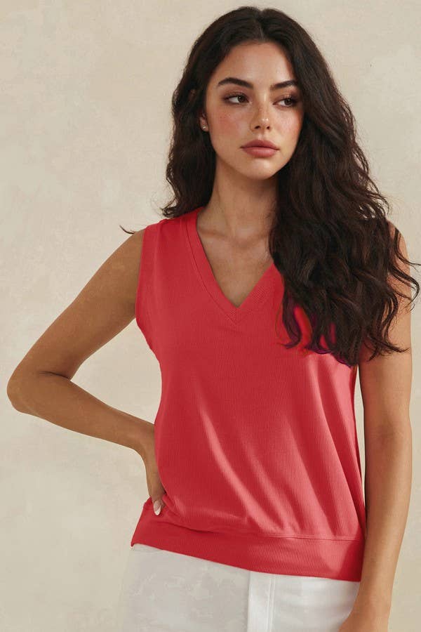 LuxeAir Ribbed Relaxed V-Neck Tank Top: Kelly Green / L