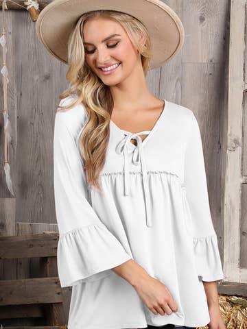 3/4 Sleeve with Neck String Detailed Top (multiple color choices)