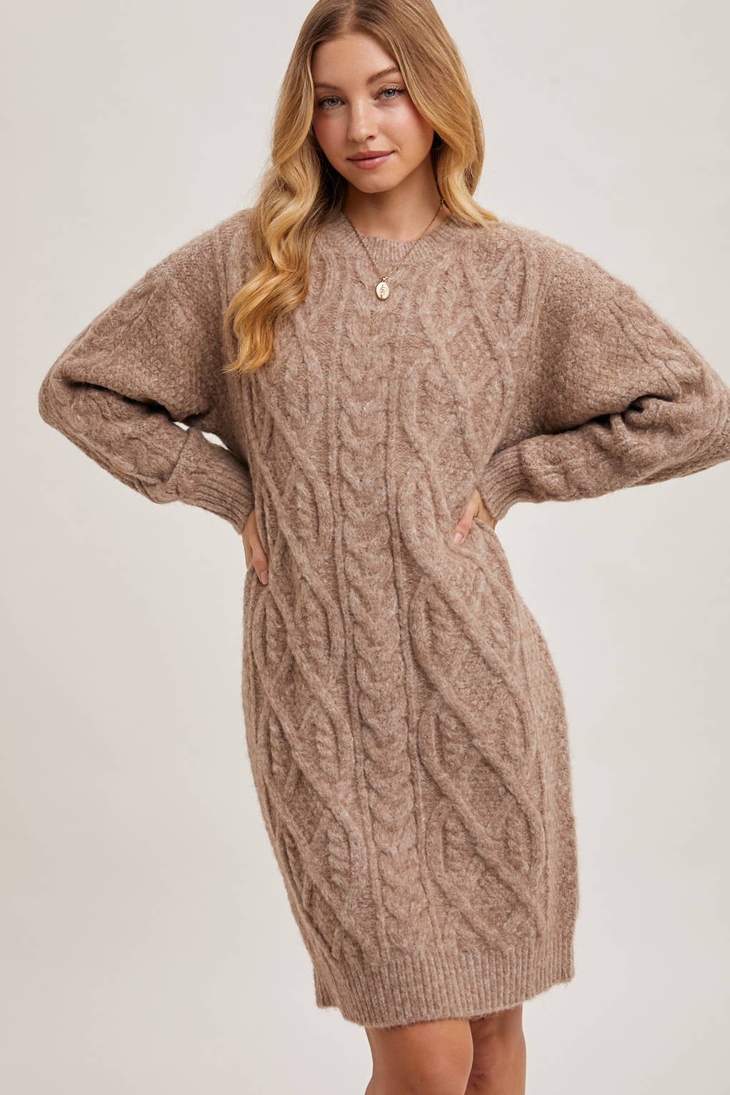 Cable Knit Sweater Midi Dress (Birch)