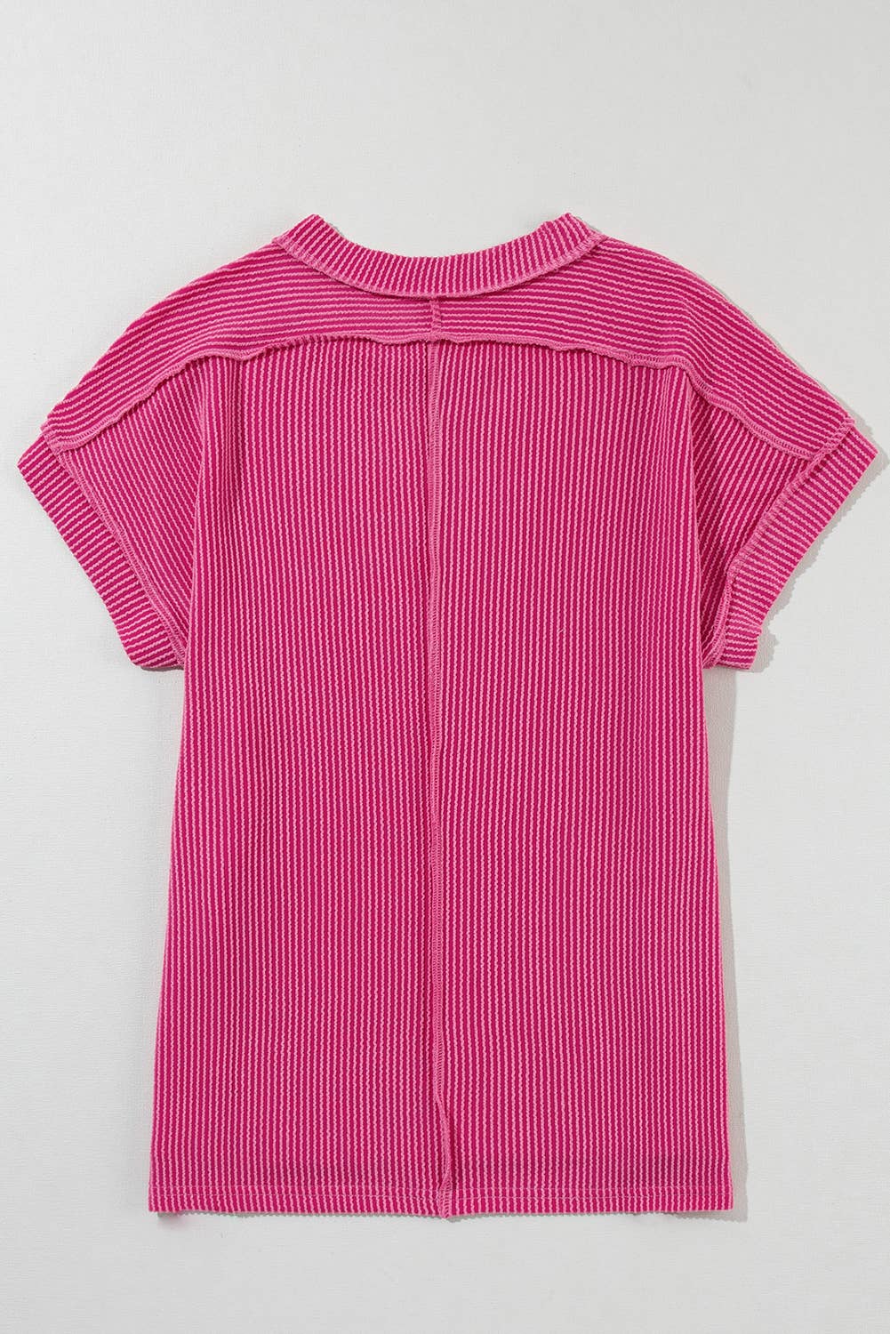Solid Textured Exposed Seam Casual T-shirt