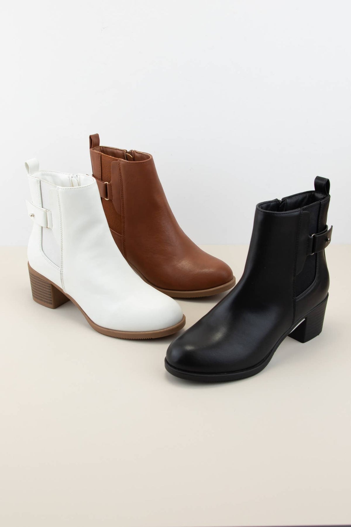 Chelsea Almond Toe Ankle Buckle Strap Boots