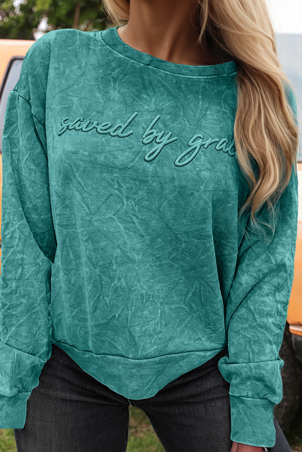 Saved by Grace Mineral Wash Loose Sweatshirt