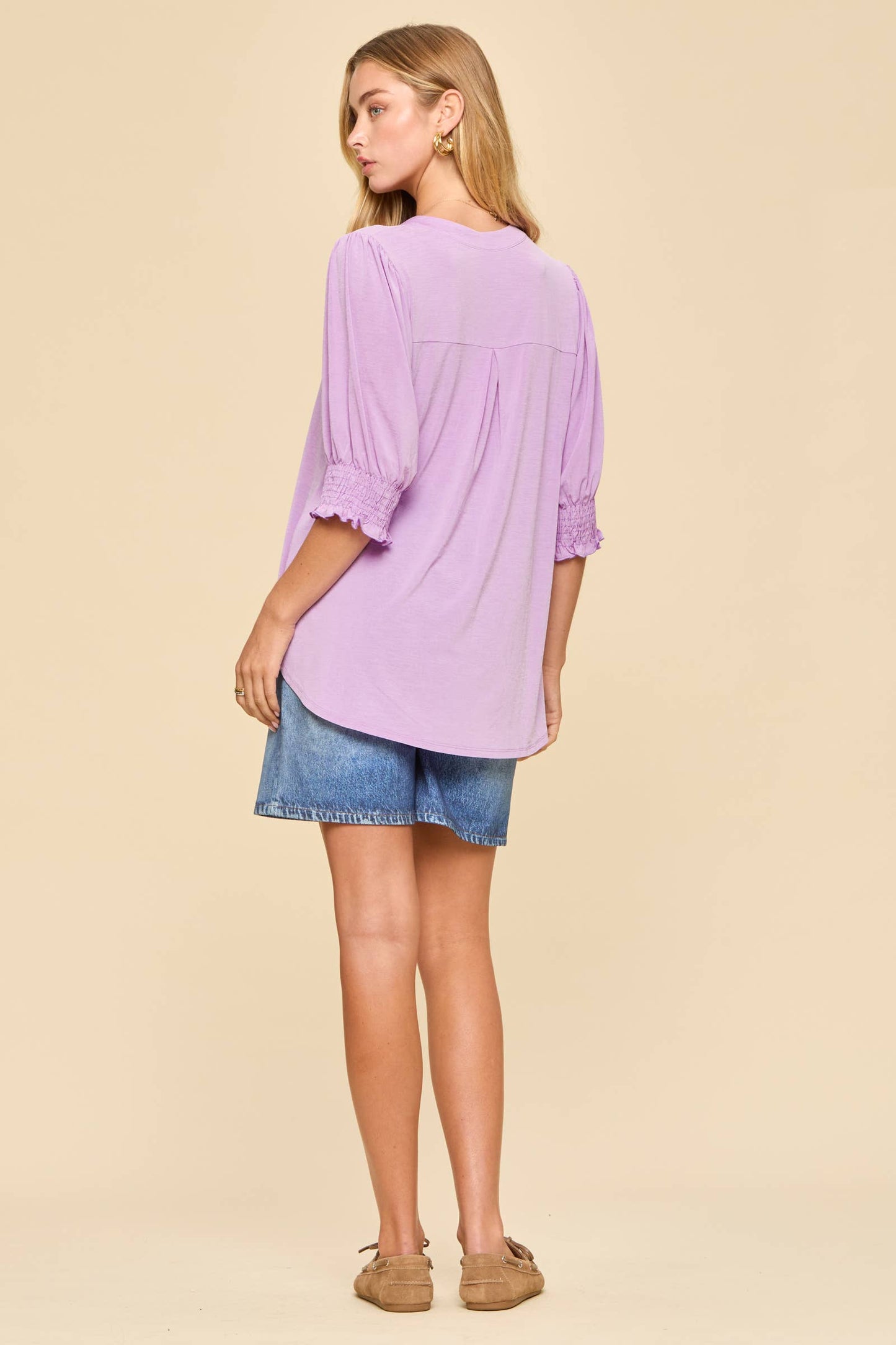 Smocked 3/4 Sleeve Lizzy Top