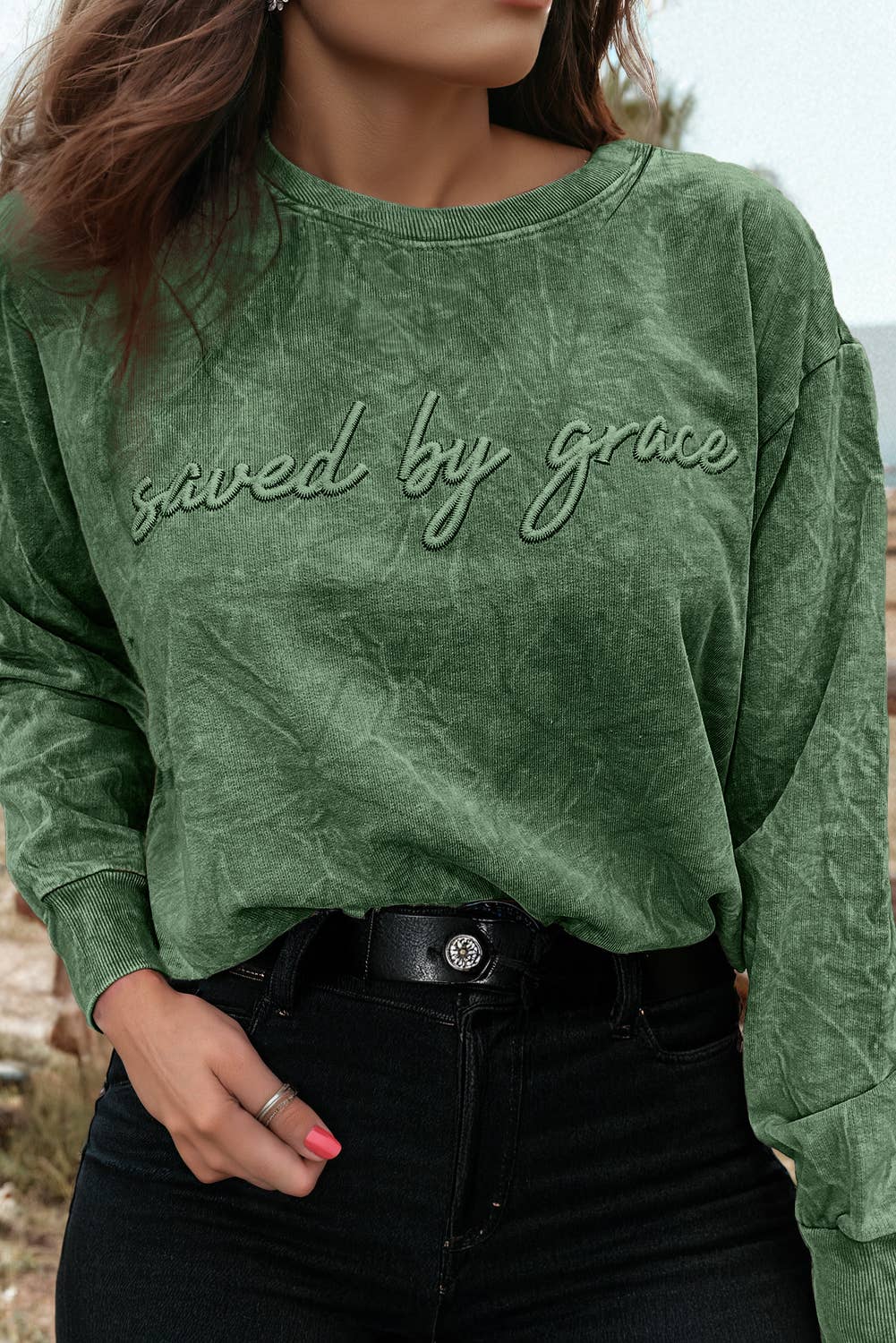 Saved by Grace Mineral Wash Loose Sweatshirt