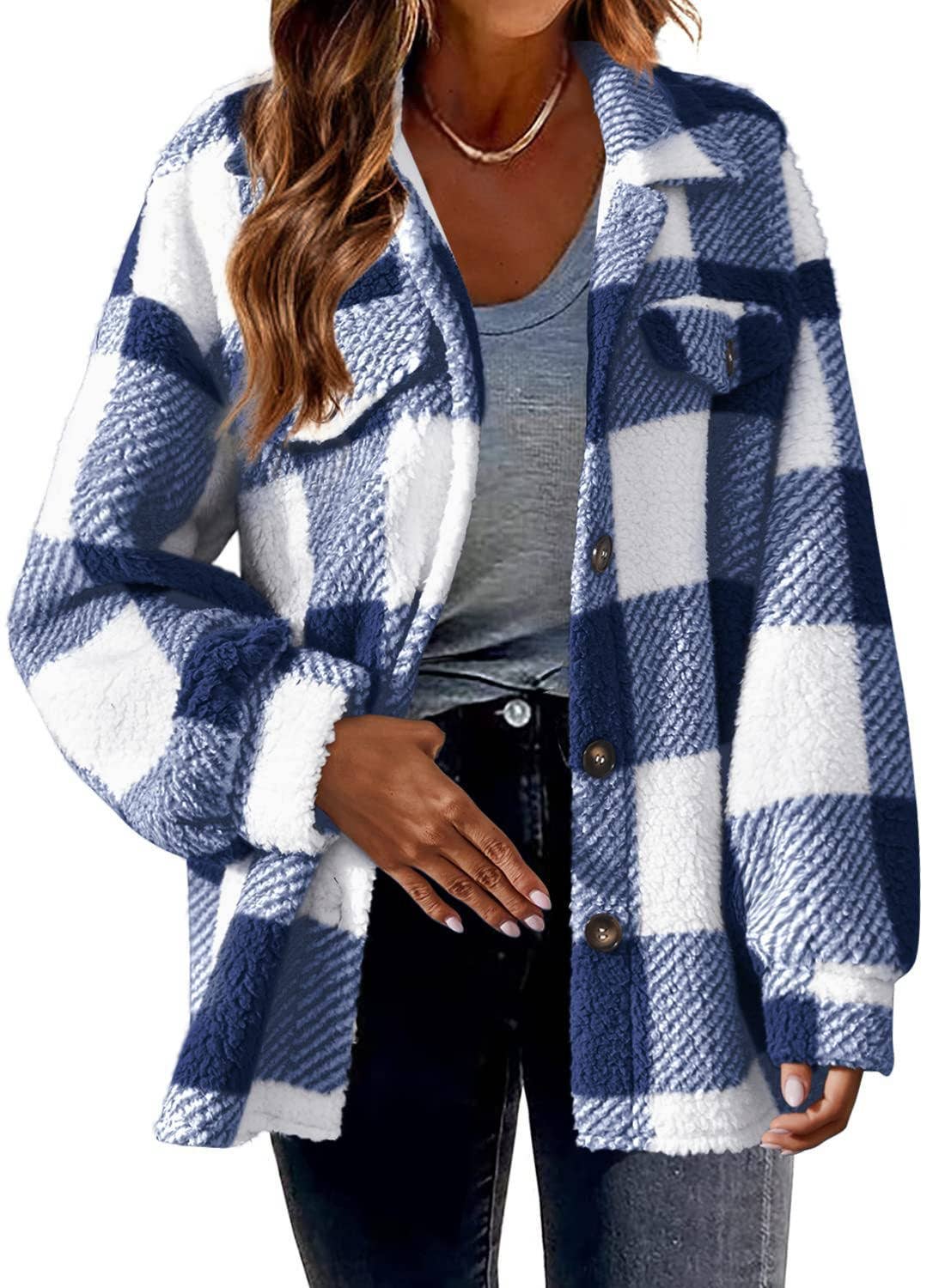 Plaid Sherpa Shacket Jacket Pockets