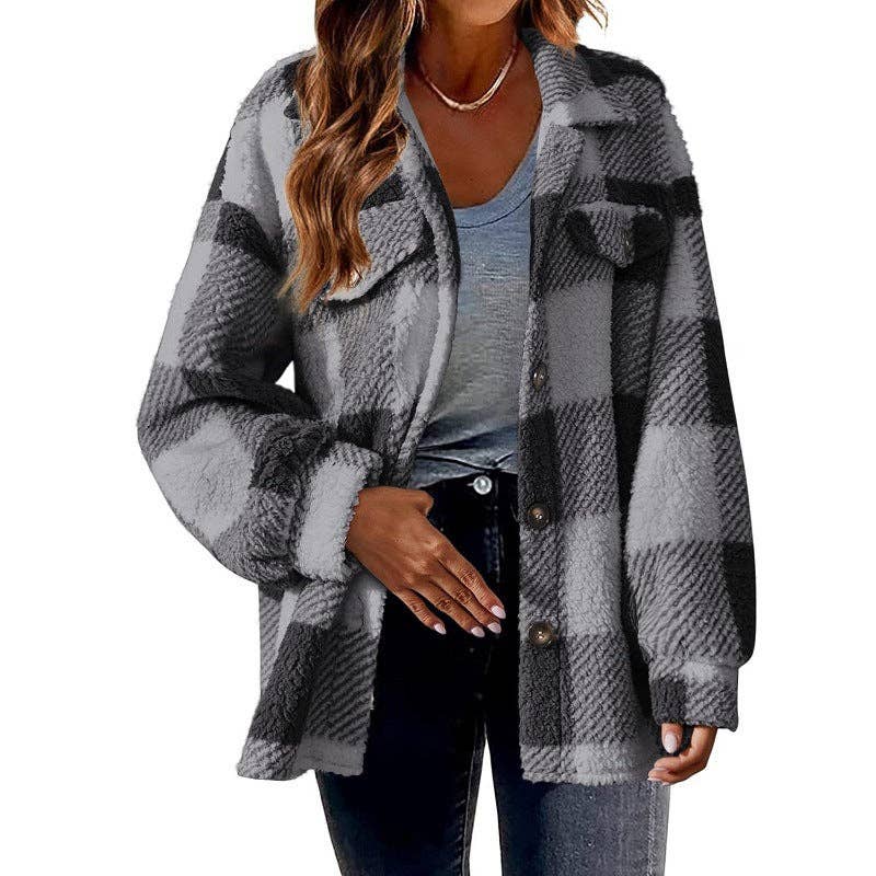 Plaid Sherpa Shacket Jacket Pockets