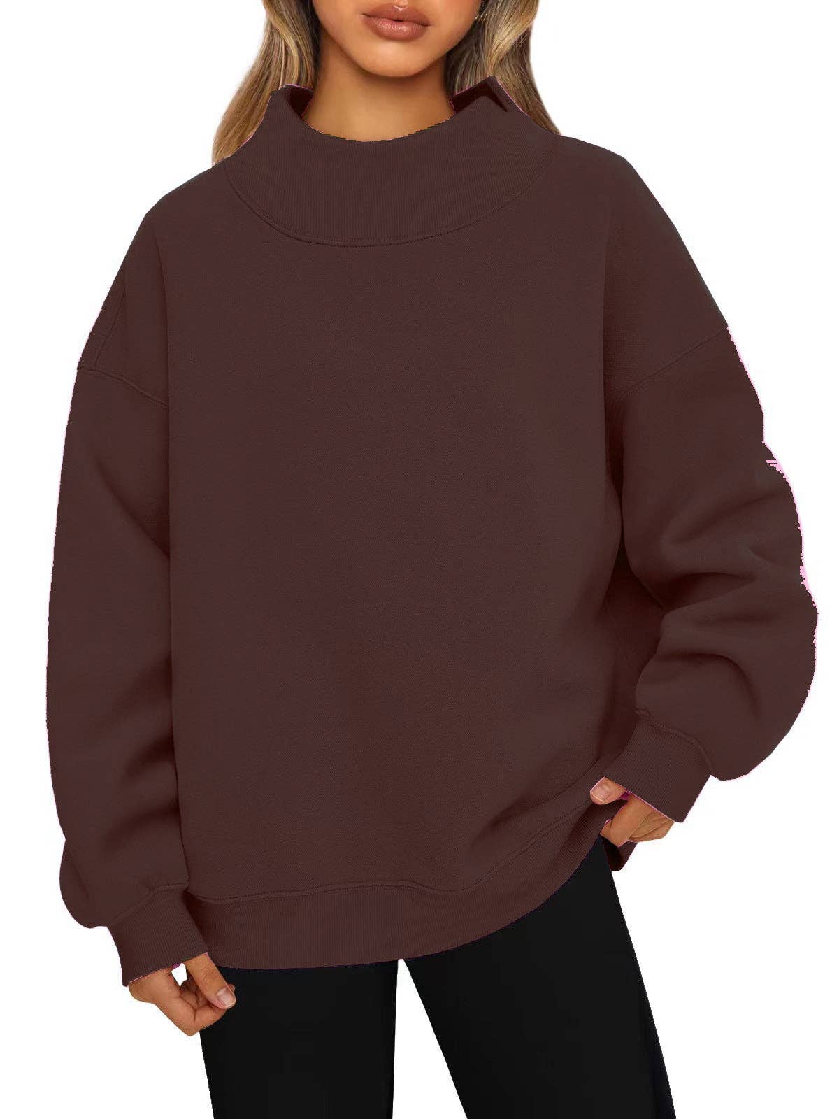 Oversized Mock Neck Fleece Pullover Sweatshirt