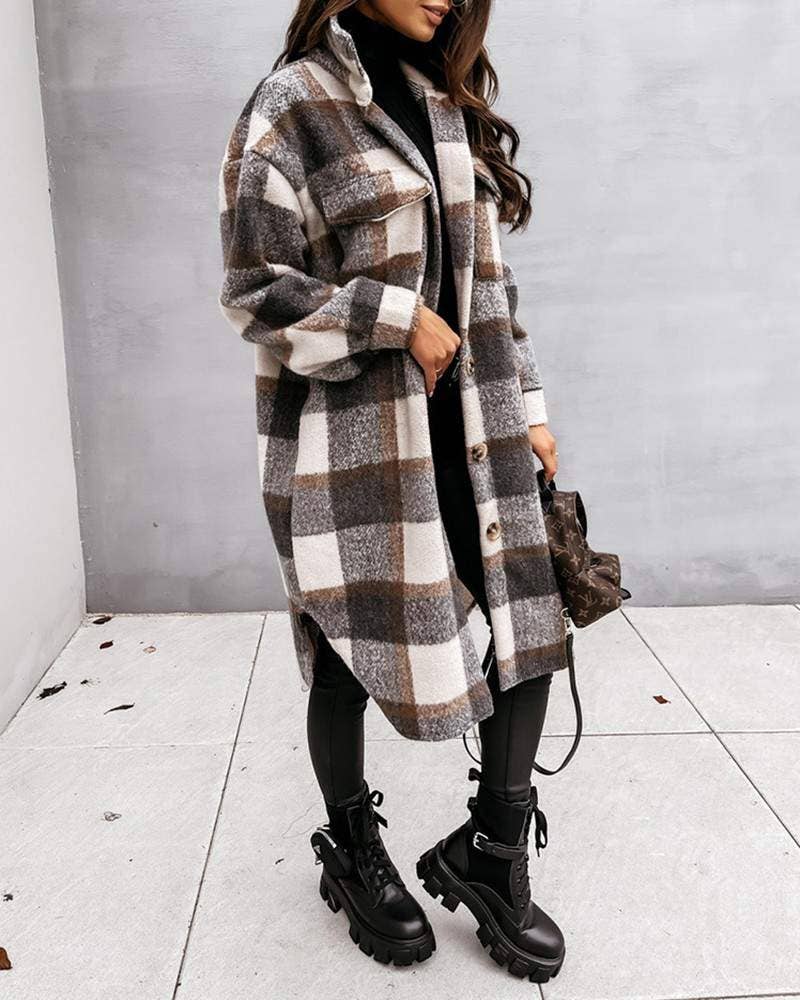 Plaid Long Shacket with Pocket Design