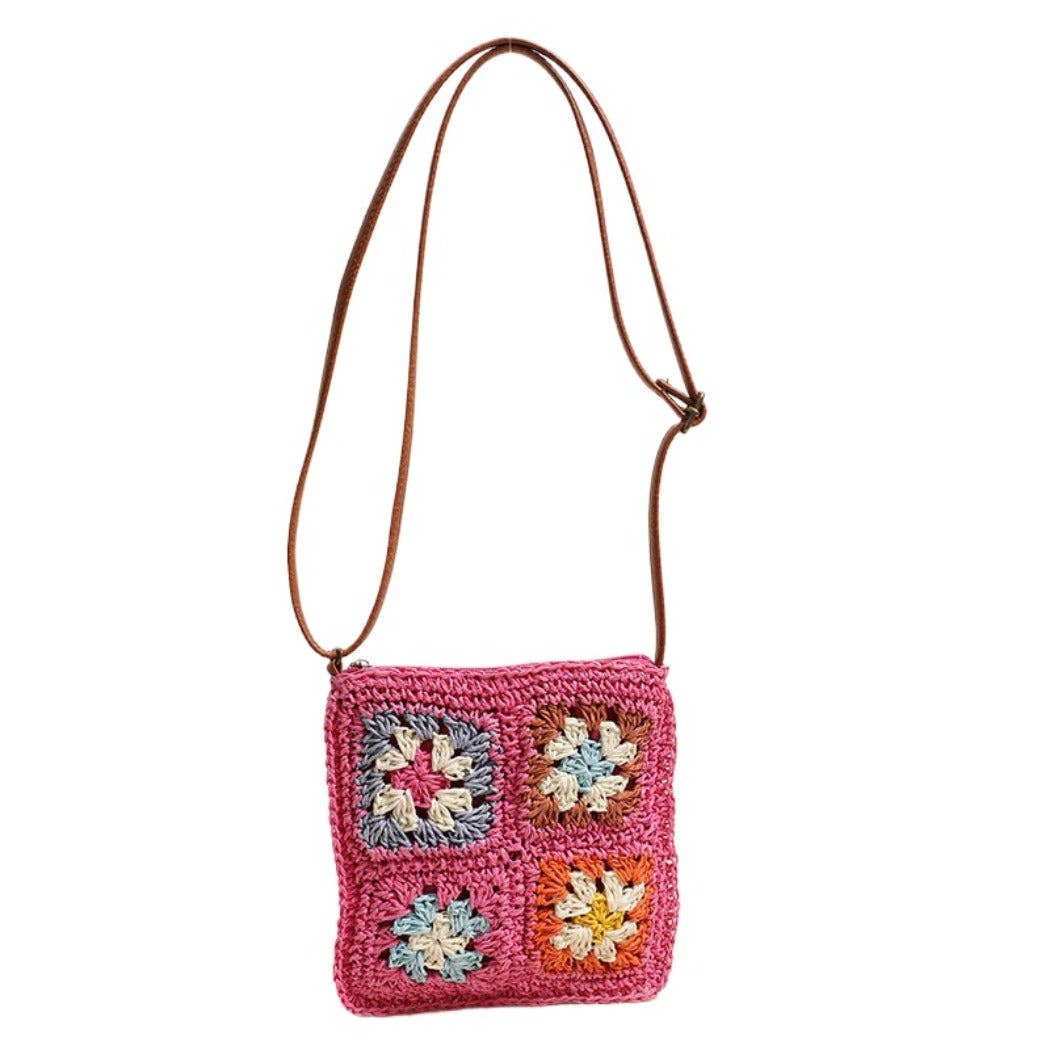 Vintage Square Crochet Flower Crossbody Bag