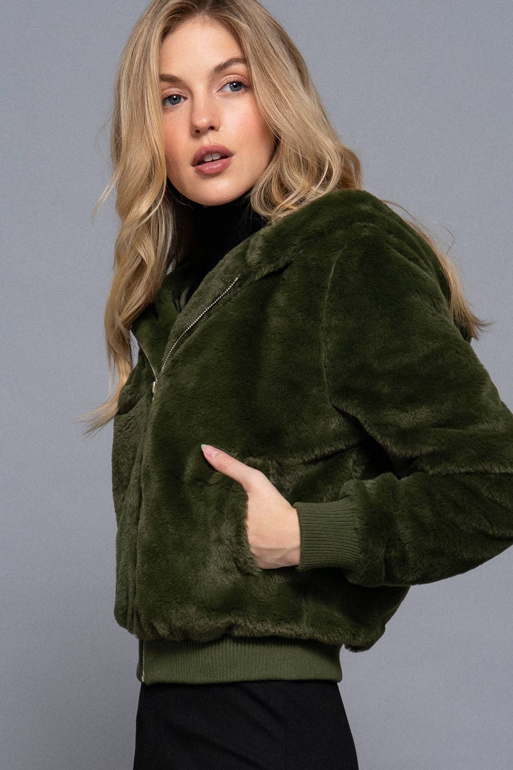 Long Sleeve Zip Up with Hoodie Faux Fur Jacket