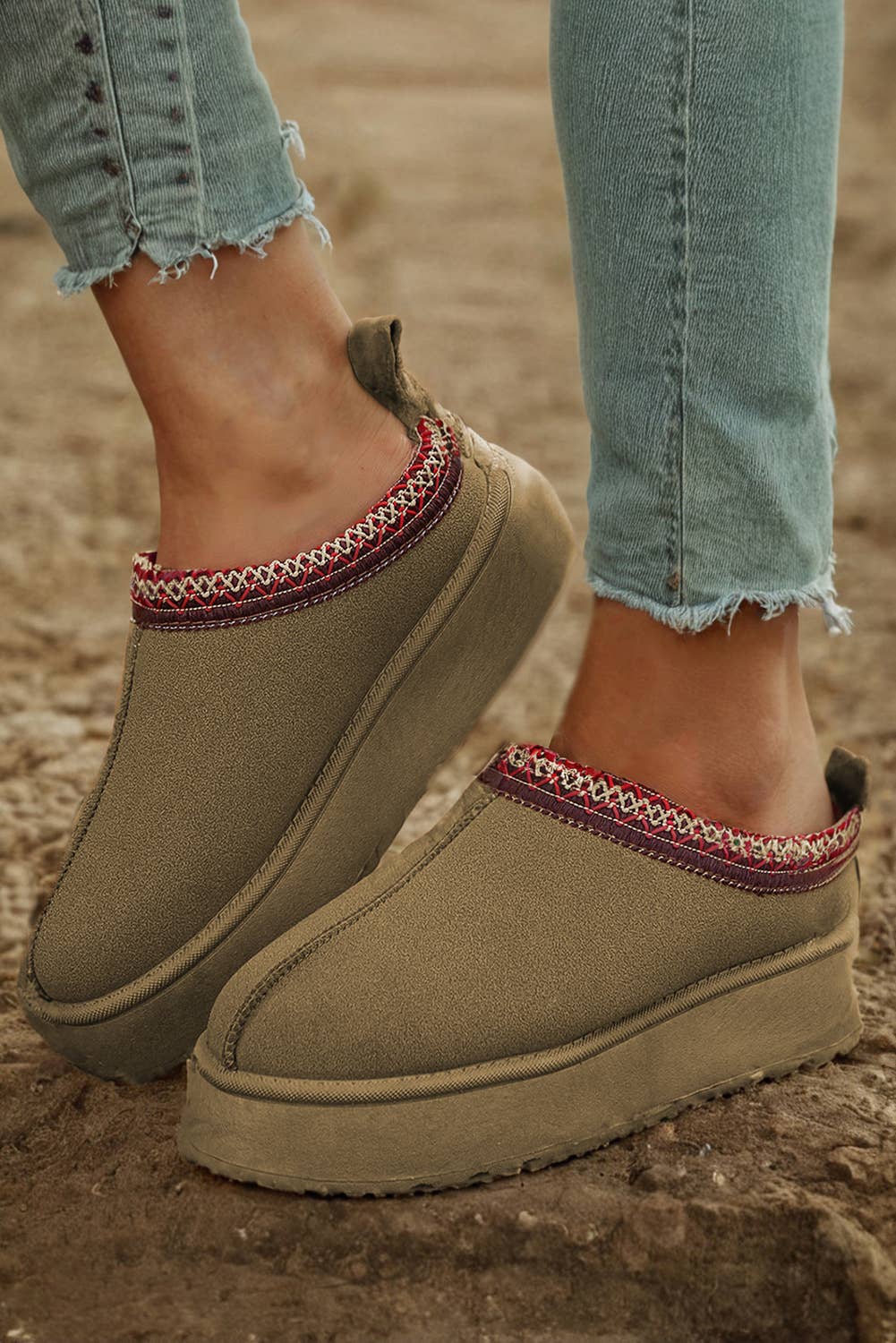 Contrast Print Suede Plush Lined Boots