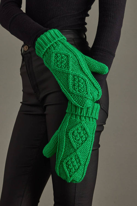 Bright Green Cable Knit Mittens