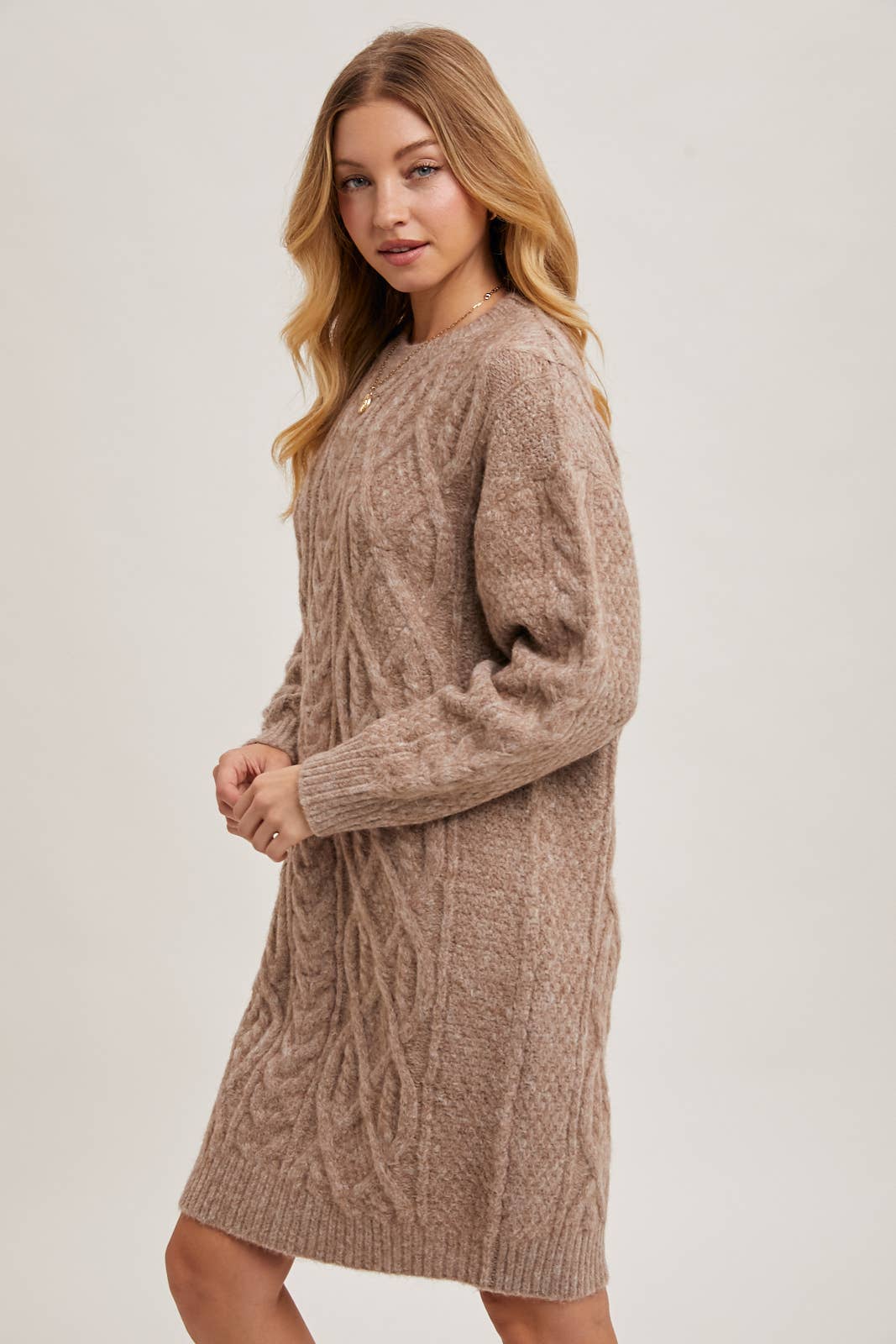 Cable Knit Sweater Midi Dress (Birch)