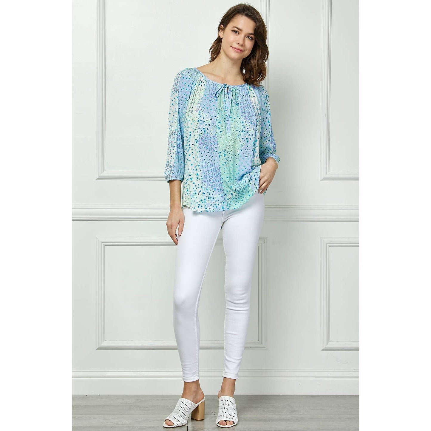 Blue Floral Round Neck Blouse