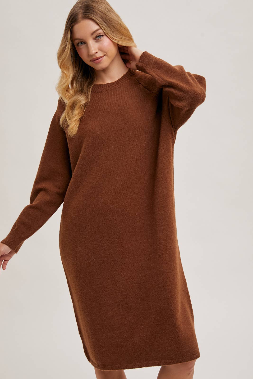 Basic Knit Sweater Midi Dress (Beige)