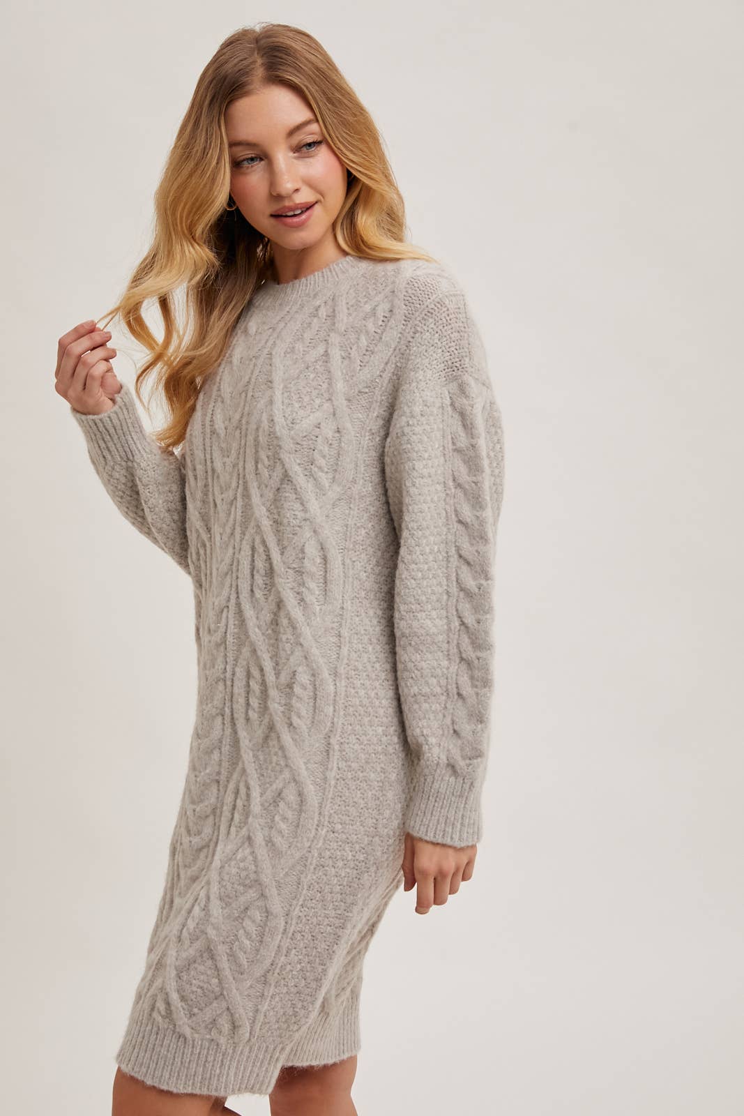 Cable Knit Sweater Midi Dress (Birch)
